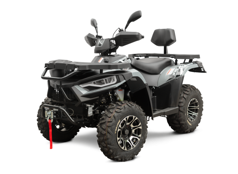 Quad Linhai Promax 420 w kolorze szarym – ujęcie 3/4 z przodu, napęd 4×4